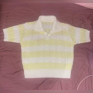 like green and whites striped collar knit sweater top 💚🤍